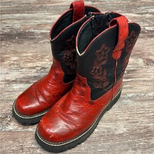 Vintage! Red Black Western Leather Cowboy Boots Chic Ankle Floral Ranch Size 7